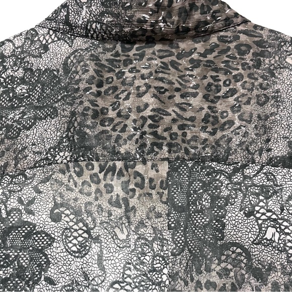 Lane Bryant Lace Animal Print Blouse Sheer Plus Size 1X 14 16 Long Sleeve Button - Picture 7 of 15